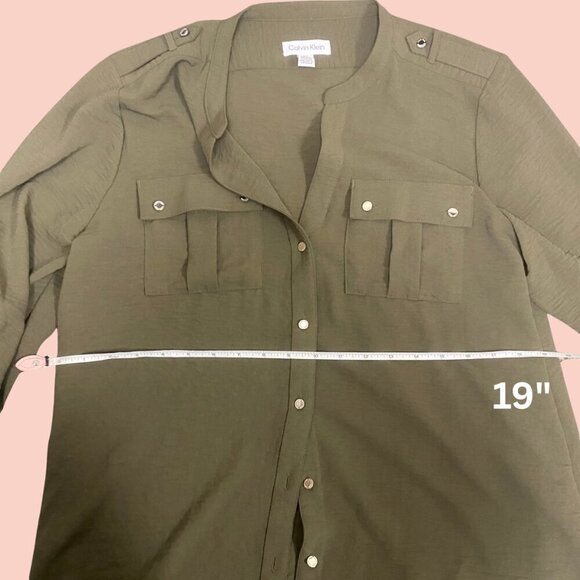 Calvin Klein Women’s Utility Pocket Button-Up Blouse – Olive Green – Size L - Picture 5 of 7